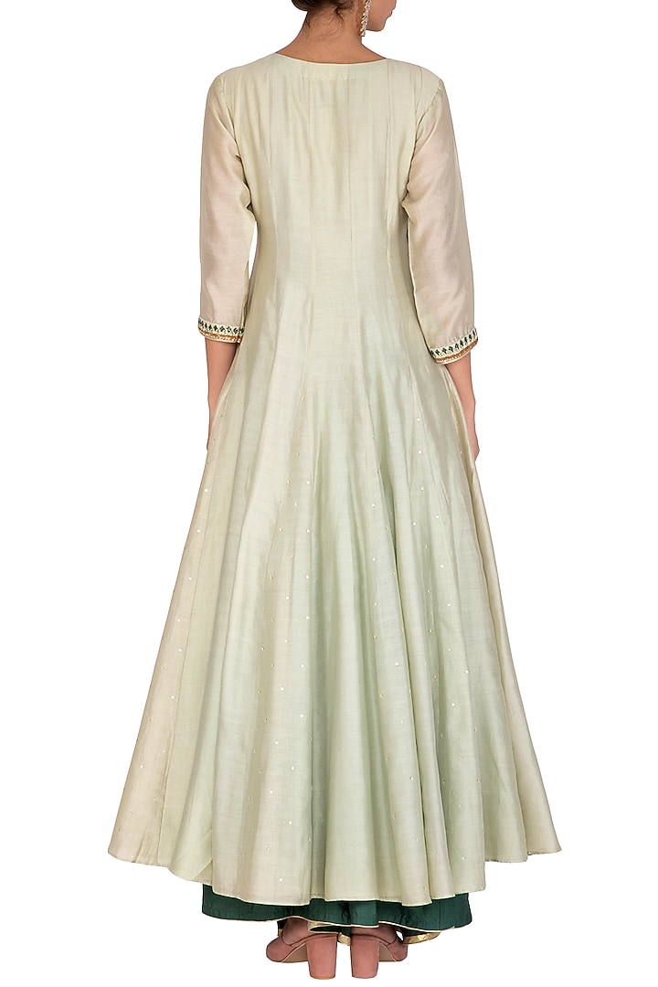 Green Embroidered Angrakha Wedding Anarkali Set by Mint Blush at Pernia's Pop Up Shop