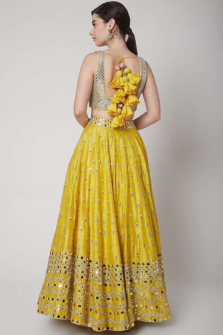 Yellow & Pink Embroidered Wedding Lehenga Set by Mint Blush at Pernia's Pop Up Shop