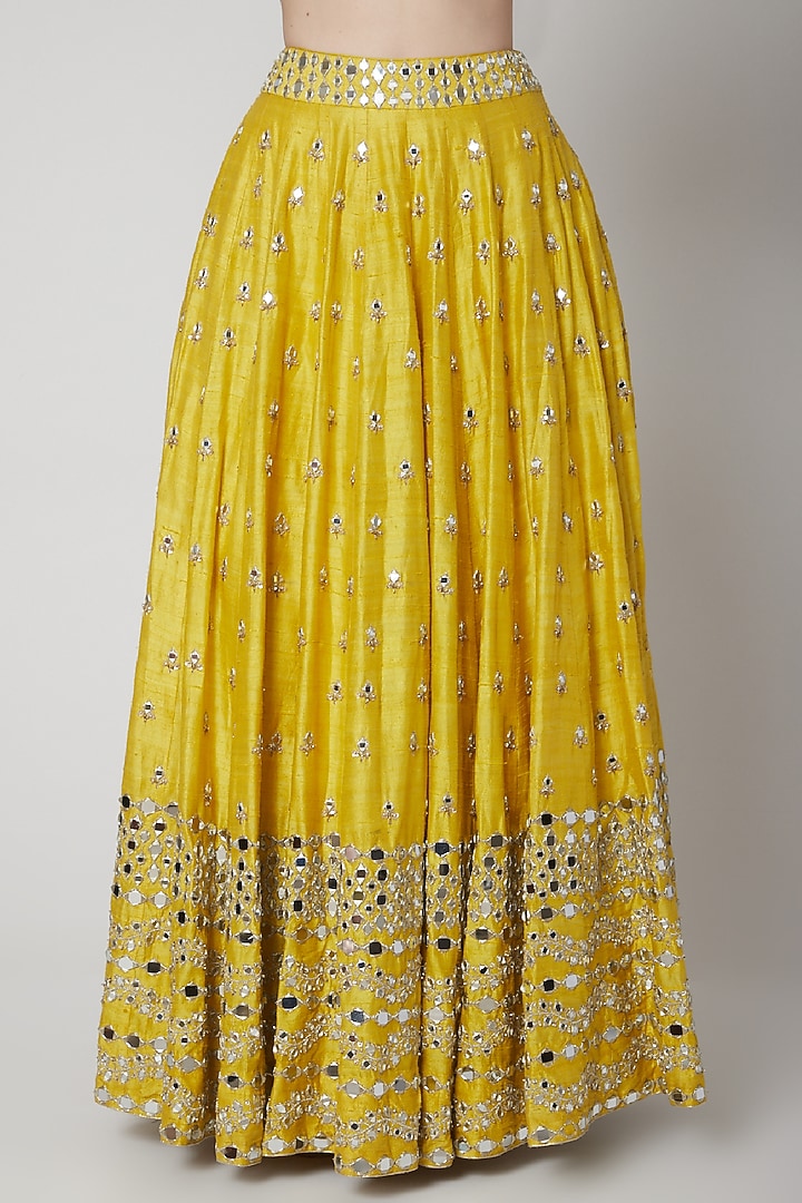 Yellow & Pink Embroidered Wedding Lehenga Set by Mint Blush at Pernia's Pop Up Shop
