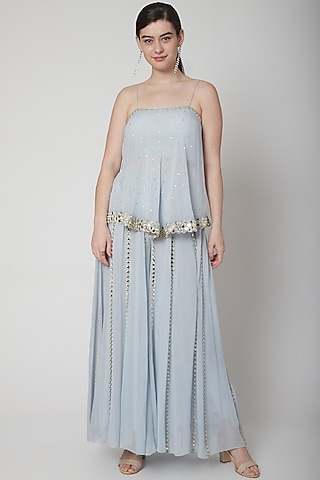 Powder Blue Embroidered Top & Pants by Mint Blush