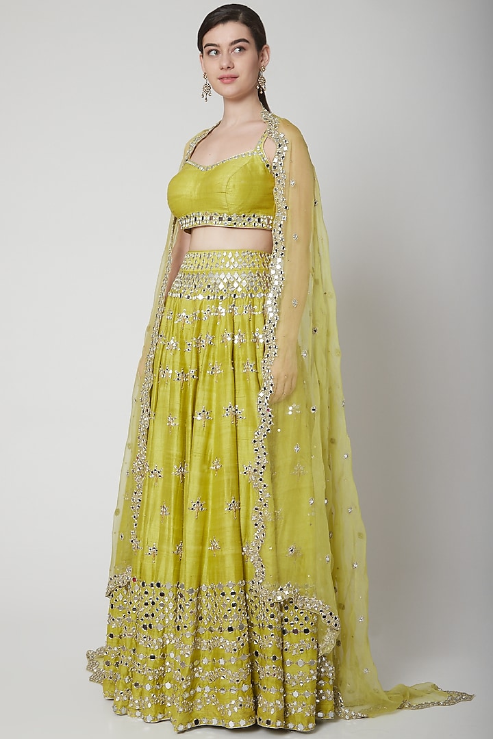 Bright Green Embroidered Wedding Lehenga Set by Mint Blush at Pernia's Pop Up Shop