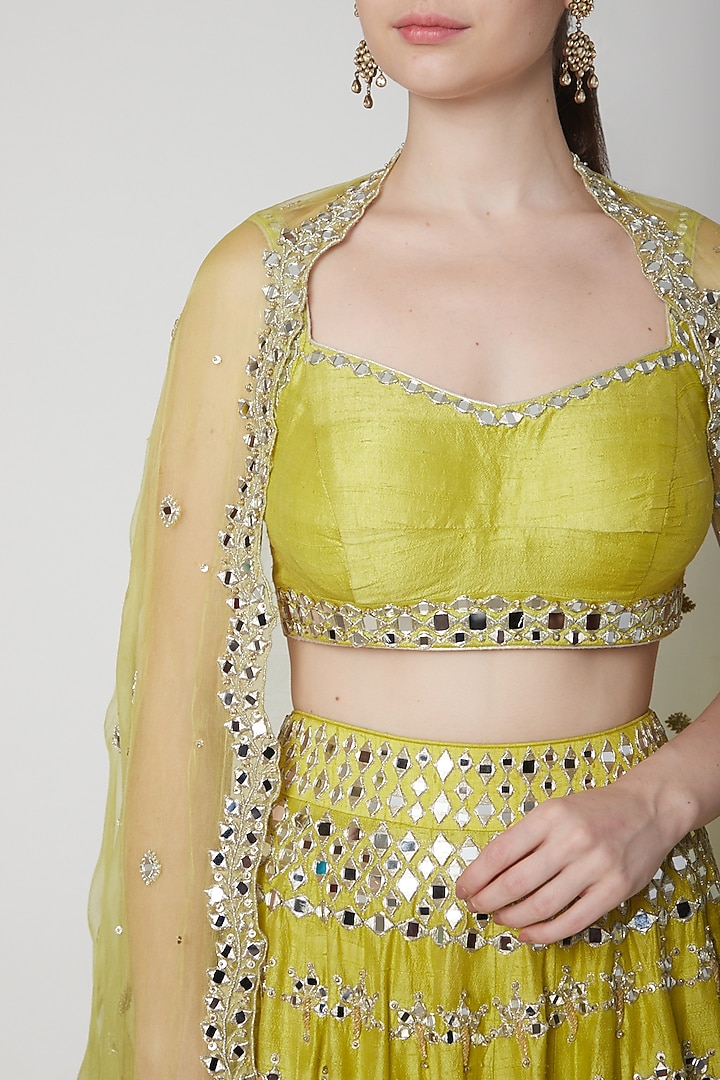 Bright Green Embroidered Wedding Lehenga Set by Mint Blush at Pernia's Pop Up Shop