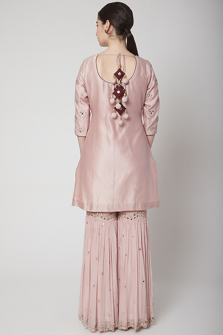 Rose Gold Pink & Wine Embroidered Wedding Sharara Set by Mint Blush at Pernia's Pop Up Shop