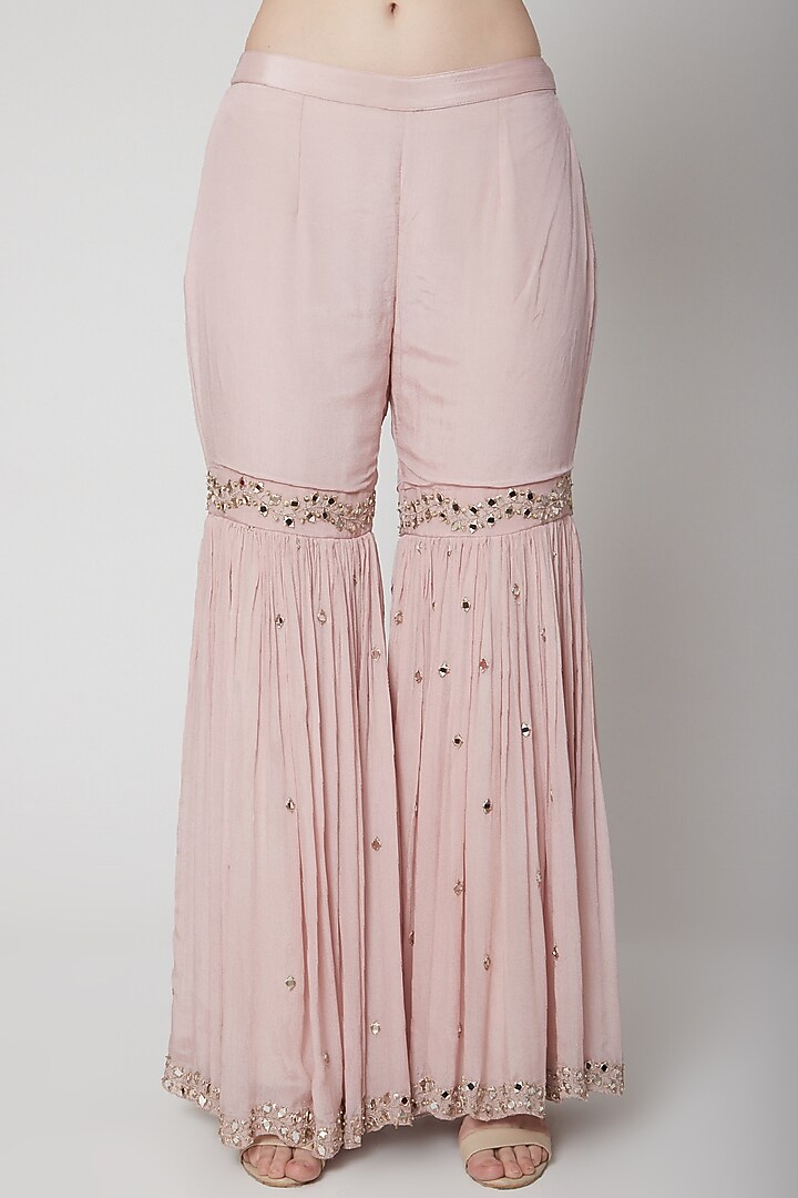 Rose Gold Pink & Wine Embroidered Wedding Sharara Set by Mint Blush at Pernia's Pop Up Shop