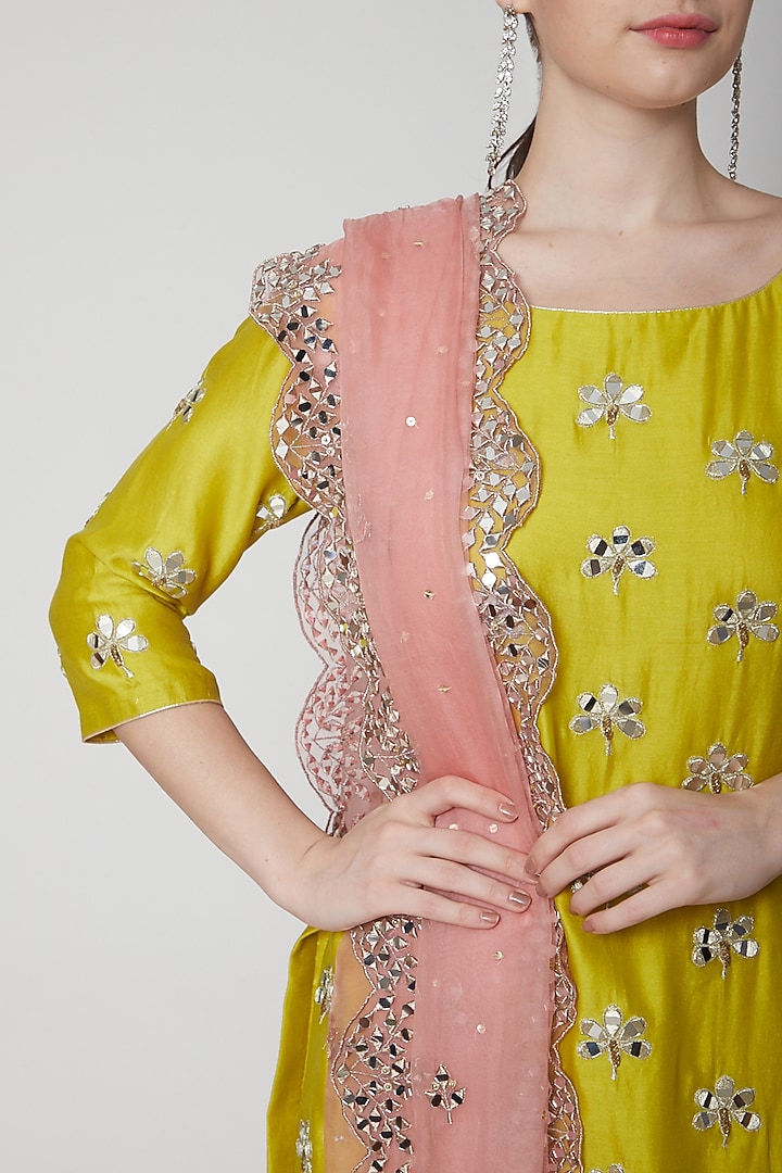 Bright Green & Pink Embroidered Wedding Sharara Set by Mint Blush at Pernia's Pop Up Shop