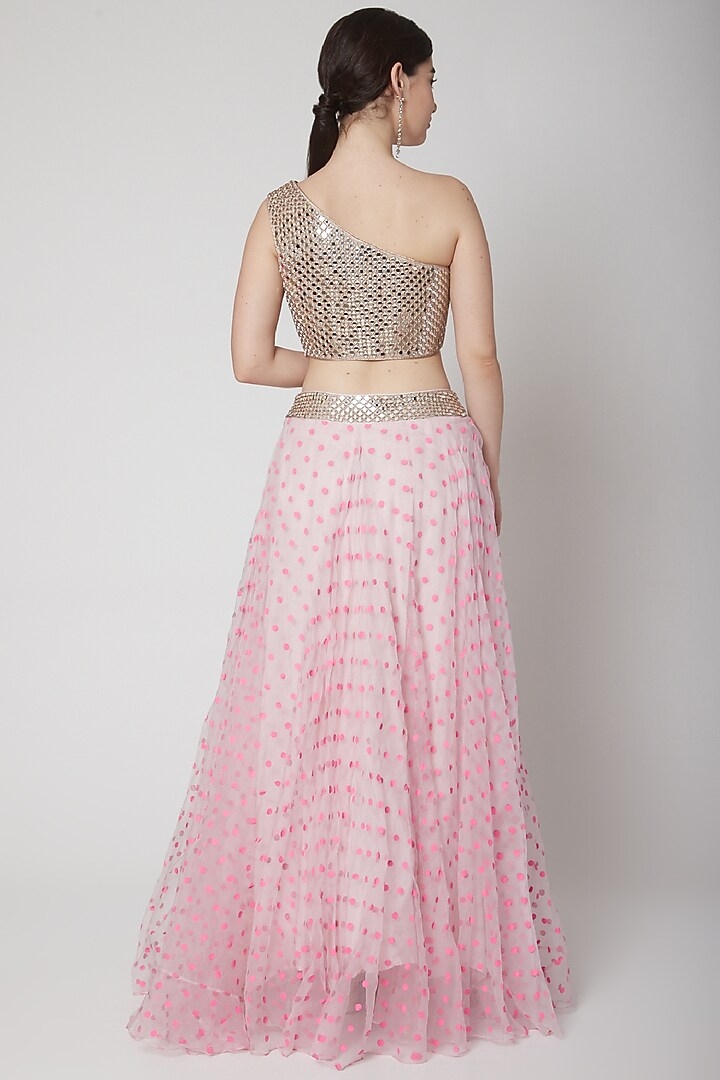 Soft Pink Embroidered Wedding Lehenga Set by Mint Blush at Pernia's Pop Up Shop