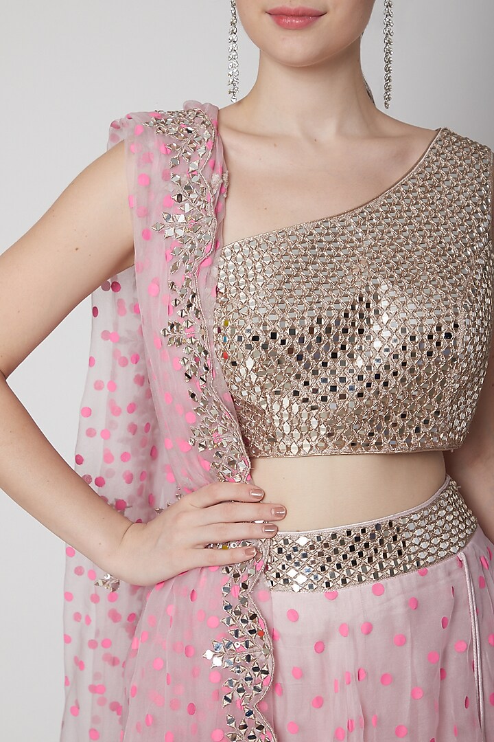 Soft Pink Embroidered Wedding Lehenga Set by Mint Blush at Pernia's Pop Up Shop