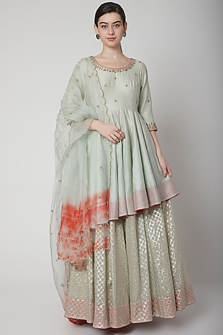 Mint Green Embroidered Lehenga Set by Mint Blush