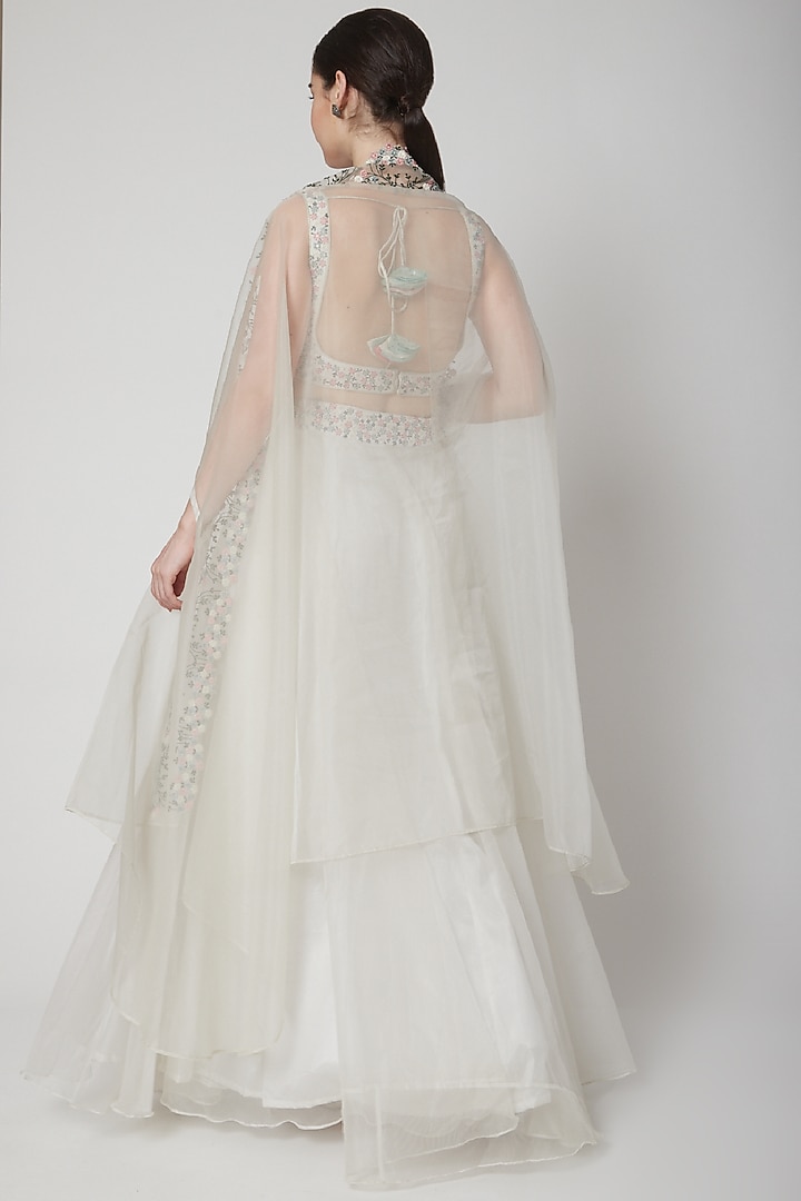 White Embroidered Cape & Skirt Set by Mint Blush at Pernia's Pop Up Shop