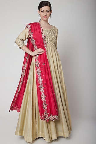 Pista Green Embroidered Anarkali With Dupatta by Mint Blush