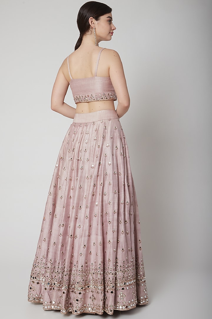 Rose Gold Pink Embroidered Wedding Lehenga Set by Mint Blush at Pernia's Pop Up Shop