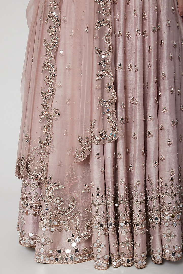 Rose Gold Pink Embroidered Wedding Lehenga Set by Mint Blush at Pernia's Pop Up Shop