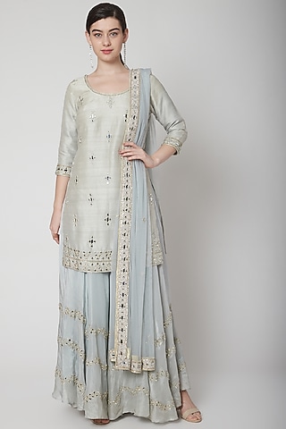Powder Blue Embroidered Kurta Set by Mint Blush
