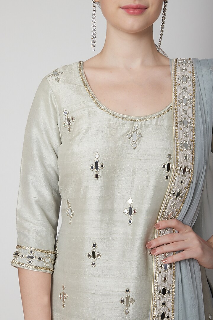 Powder Blue Embroidered Kurta Set by Mint Blush at Pernia's Pop Up Shop