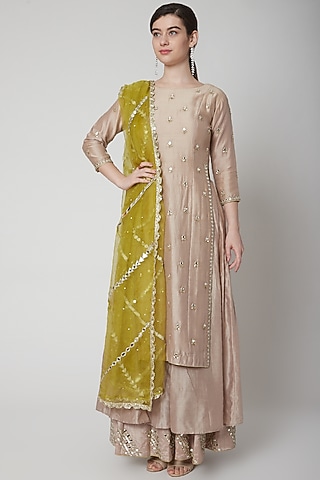 Blush Pink Embroidered & Layered Kurta Set by Mint Blush
