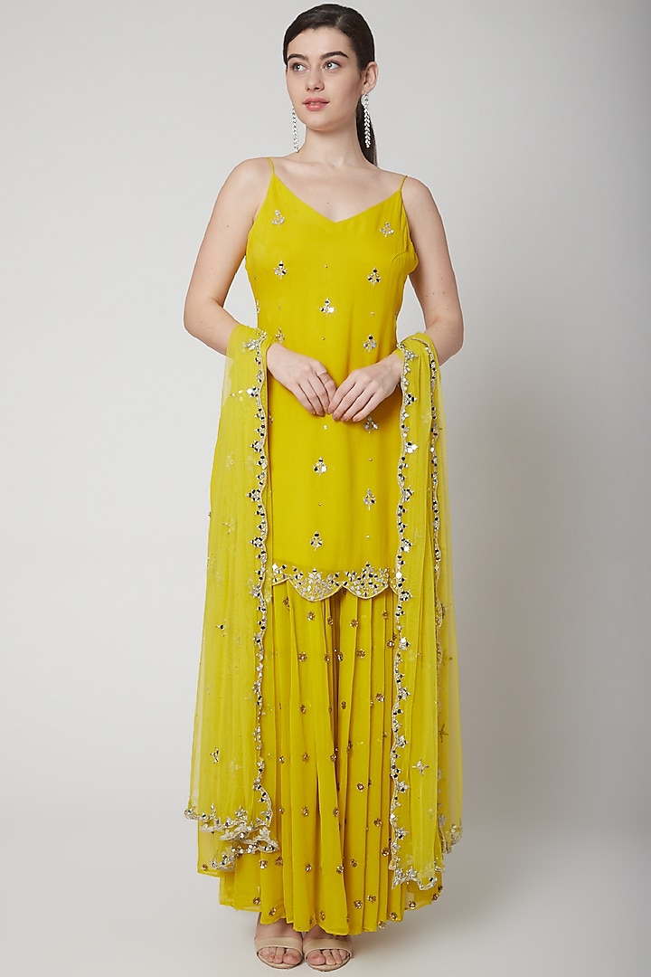 Deep Yellow Embroidered Kurta Set by Mint Blush