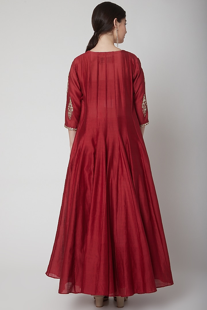 Deep Red Embroidered Cape Set by Mint Blush at Pernia's Pop Up Shop