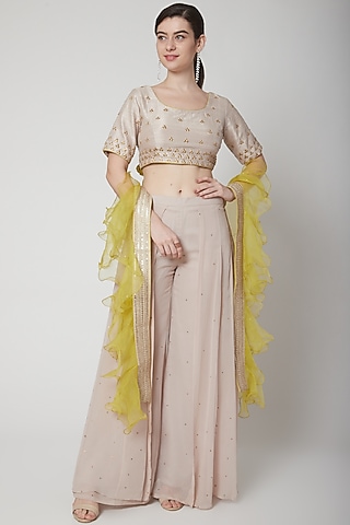 Blush Pink Embroidered Crop Top Set by Mint Blush