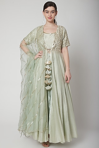 Mint Green Embroidered Kurta Set by Mint Blush