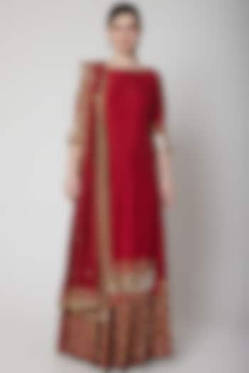 Deep Red Embroidered Wedding Lehenga Set by Mint Blush at Pernia's Pop Up Shop