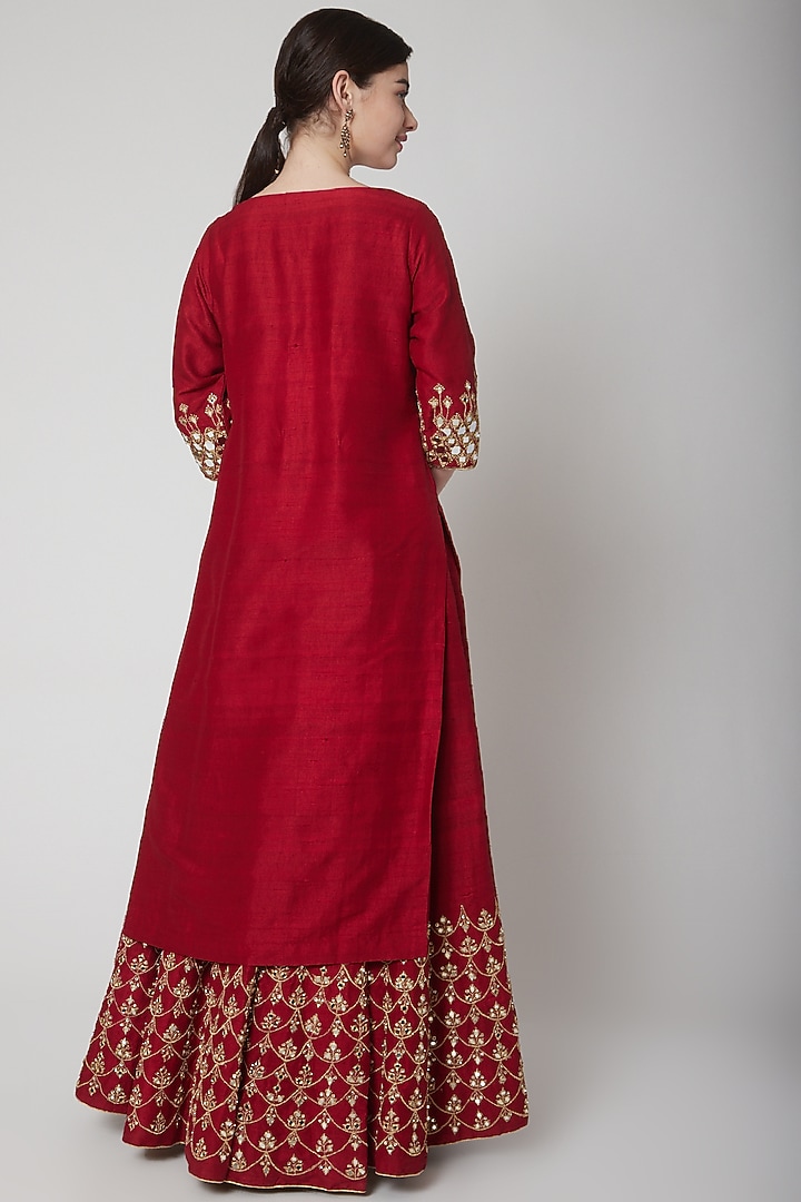 Deep Red Embroidered Wedding Lehenga Set by Mint Blush at Pernia's Pop Up Shop