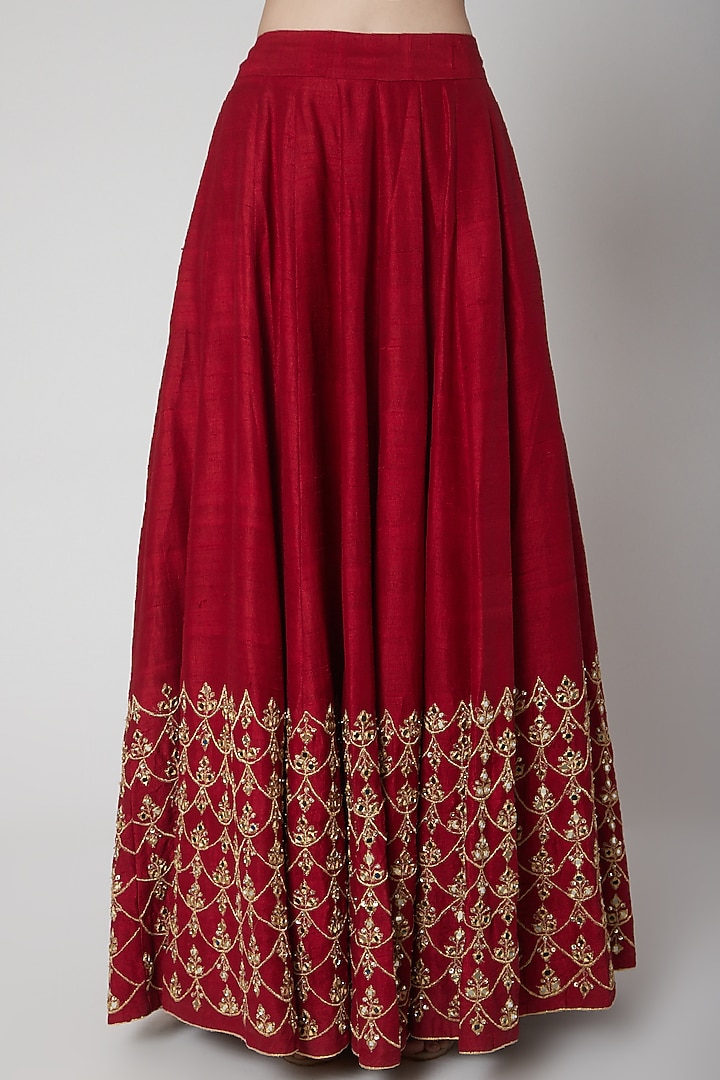 Deep Red Embroidered Wedding Lehenga Set by Mint Blush at Pernia's Pop Up Shop