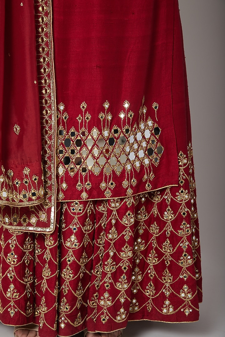 Deep Red Embroidered Wedding Lehenga Set by Mint Blush at Pernia's Pop Up Shop