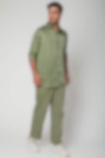 Olive Green Shirt With Pants by Mint Blush Men