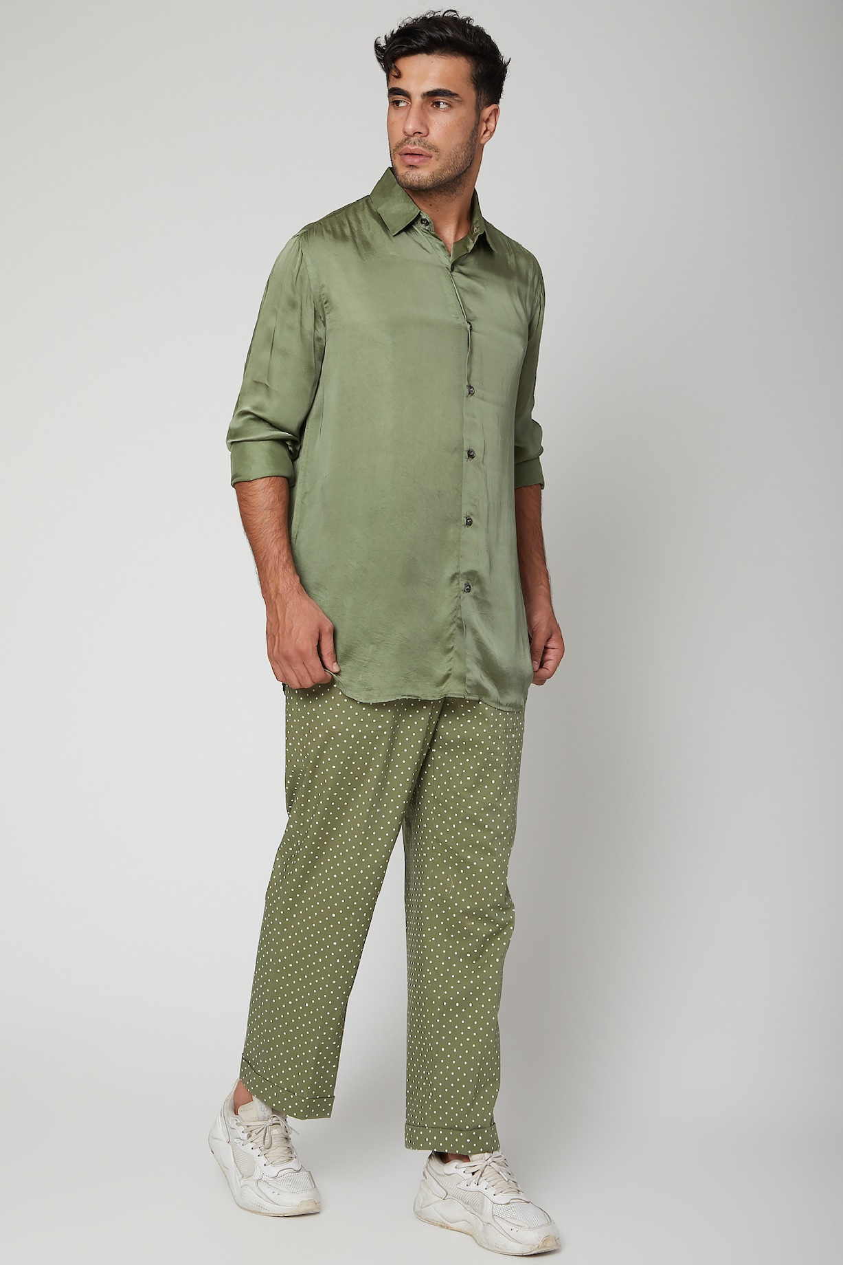 Olive Green Shirt With Pants by Mint Blush Men at Pernia's Pop Up