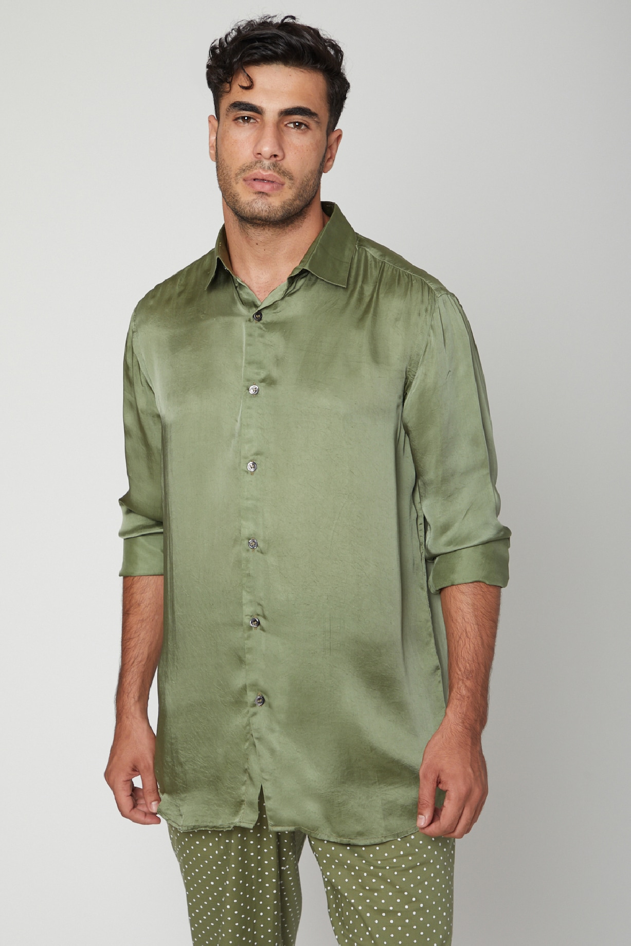 Olive Green Shirt With Pants Design by Mint Blush Men at Pernia's