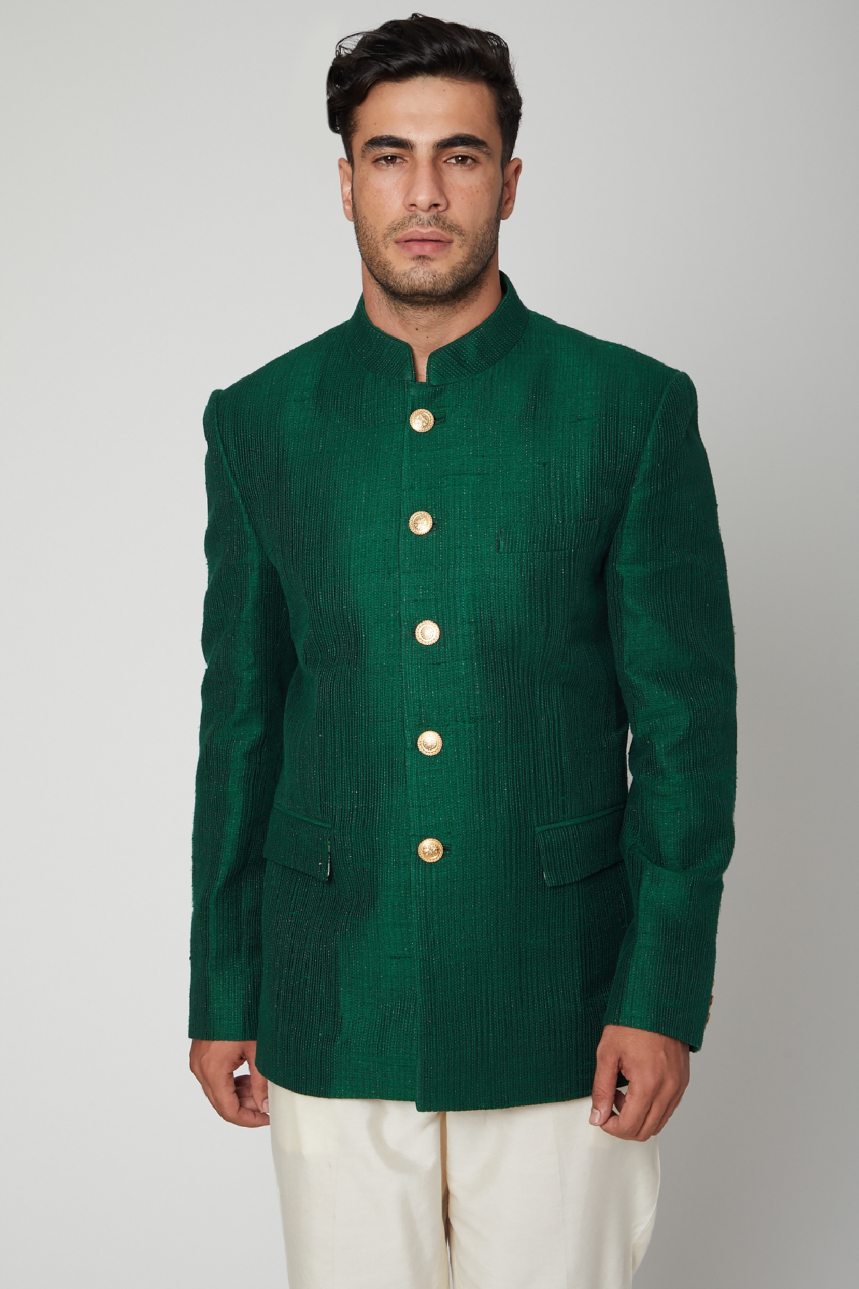 Solid Color Satin Cotton Suit in Bottle Green (34) - Ucchal Fashion