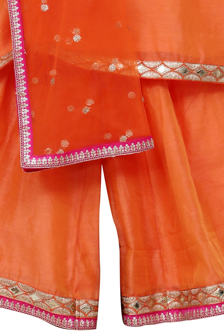 Orange Silk Chanderi Sharara Set For Girls by MINIME ORGANICS at Pernia's Pop Up Shop