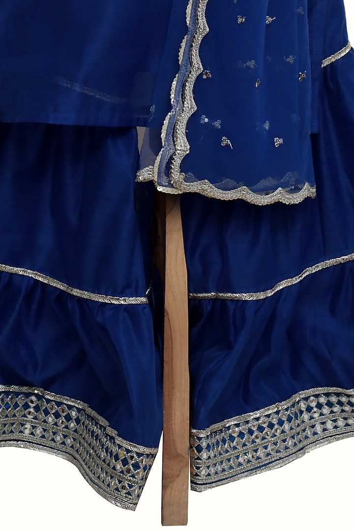 Blue Silk Chanderi Embroidered Sharara Set For Girls by MINIME ORGANICS at Pernia's Pop Up Shop