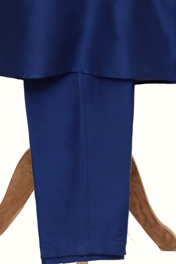 Blue Silk Chanderi Kurta Set For Boys by MINIME ORGANICS at Pernia's Pop Up Shop
