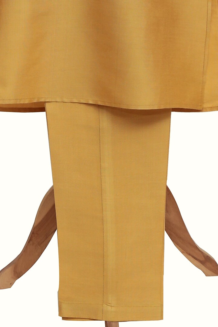 Golden Silk Chanderi Mirror Embroidered Jacket Set For Boys by MINIME ORGANICS at Pernia's Pop Up Shop