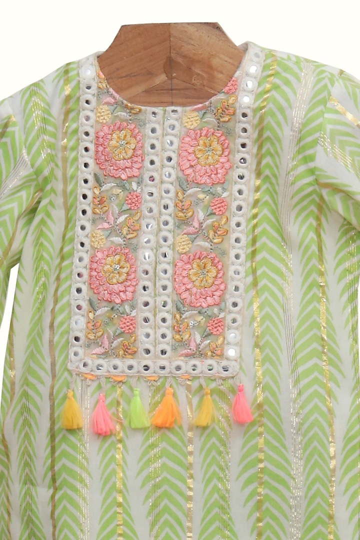 Light Green Cotton Printed Kurta Set For Girls by MINIME ORGANICS at Pernia's Pop Up Shop