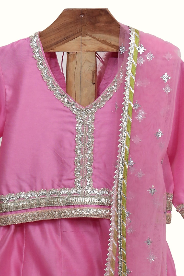 Light Pink Chanderi Silk Lehenga Set For Girls by MINIME ORGANICS at Pernia's Pop Up Shop