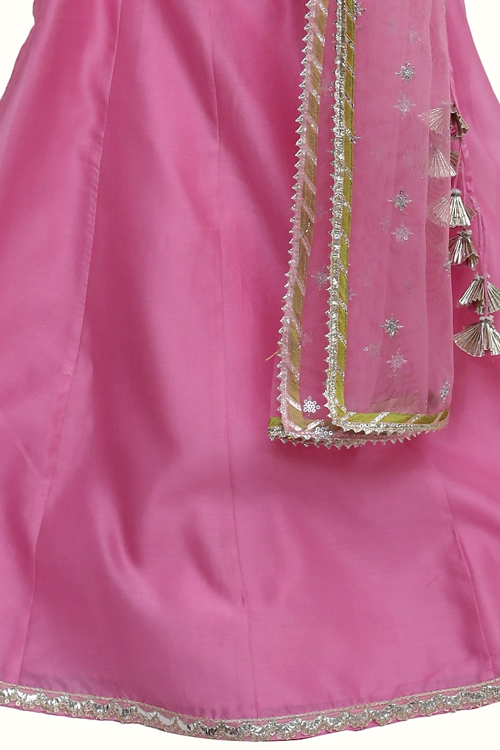 Light Pink Chanderi Silk Lehenga Set For Girls by MINIME ORGANICS at Pernia's Pop Up Shop