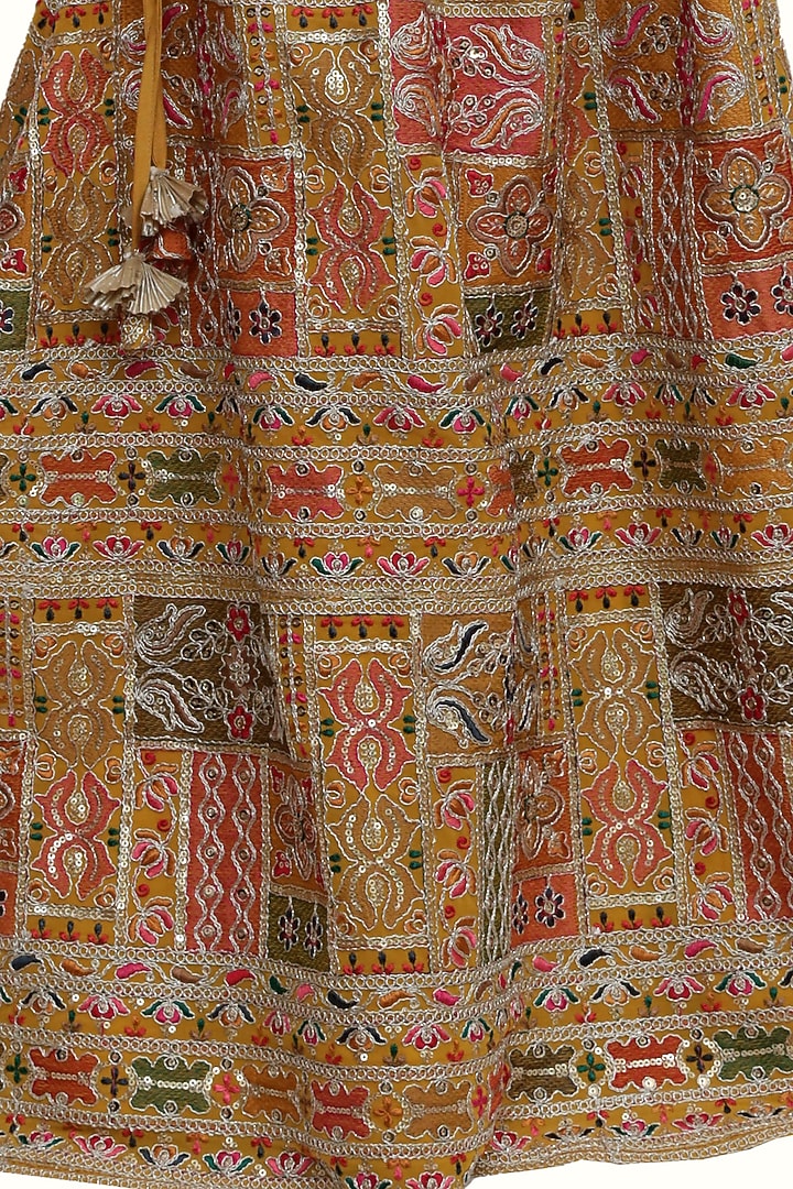 Golden Silk Embroidered Lehenga Set For Girls by MINIME ORGANICS at Pernia's Pop Up Shop