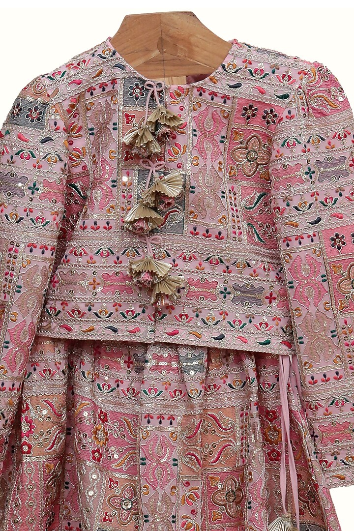 Pink Silk Embroidered Lehenga Set For Girls by MINIME ORGANICS at Pernia's Pop Up Shop