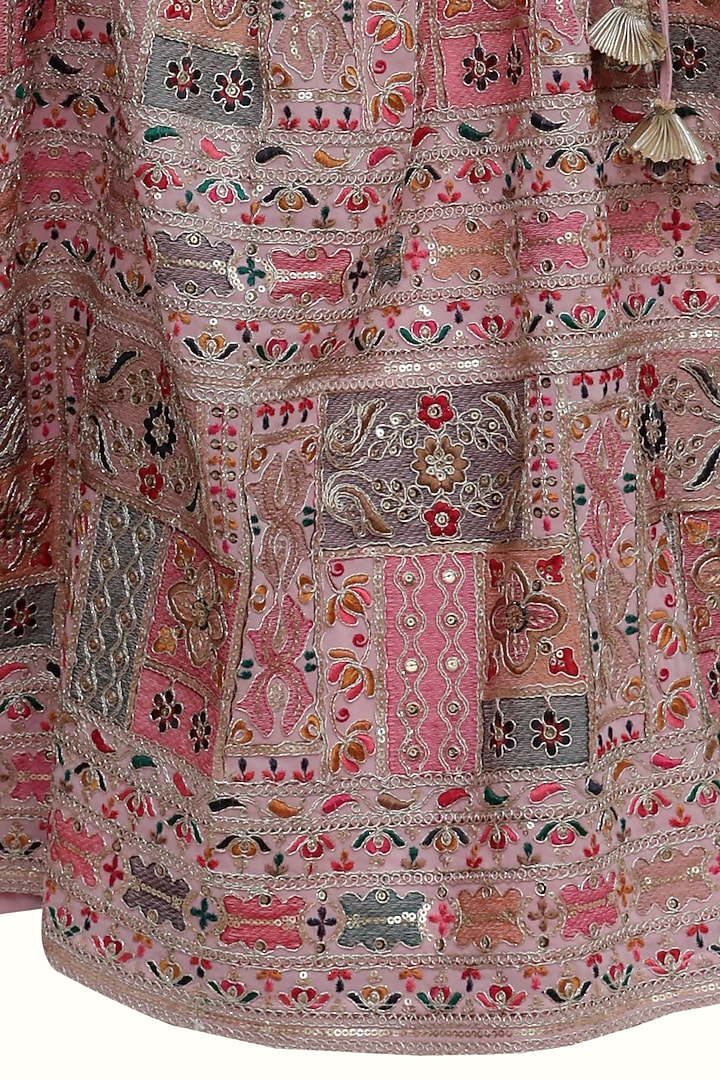 Pink Silk Embroidered Lehenga Set For Girls by MINIME ORGANICS at Pernia's Pop Up Shop
