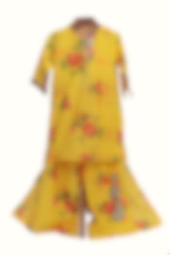 Yellow Chanderi Silk Floral Printed Sharara Set For Girls by MINIME ORGANICS at Pernia's Pop Up Shop