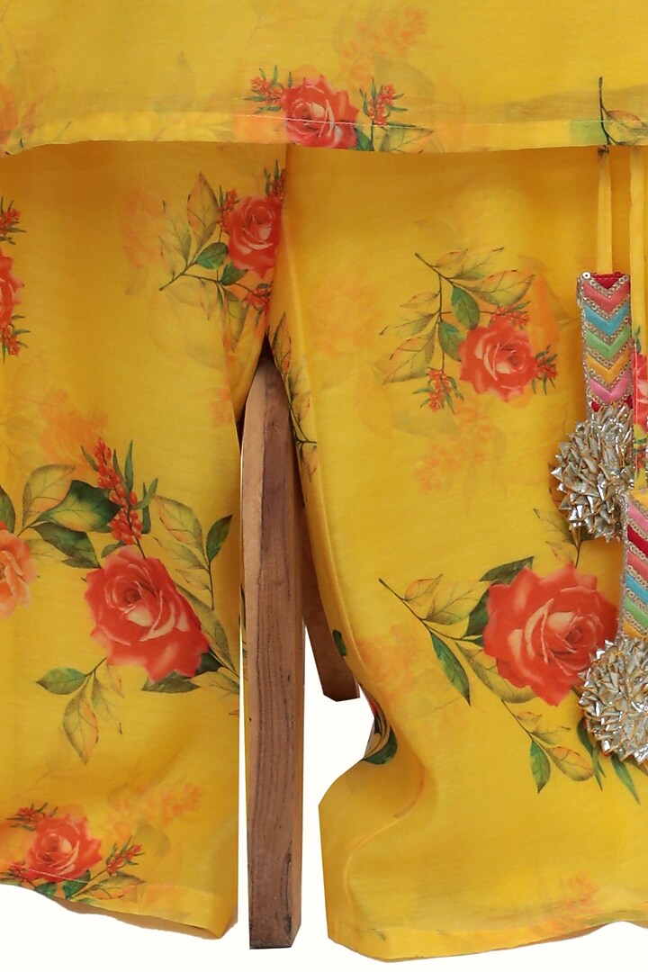Yellow Chanderi Silk Floral Printed Sharara Set For Girls by MINIME ORGANICS at Pernia's Pop Up Shop