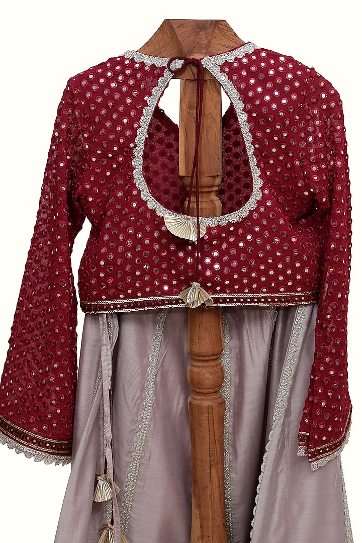 Grey Chanderi Silk Embroidered Lehenga Set For Girls by MINIME ORGANICS at Pernia's Pop Up Shop