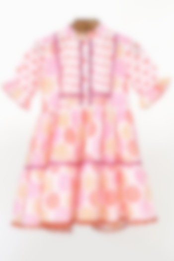 Pink Cotton Block Printed Dress For Girls by MINIME ORGANICS