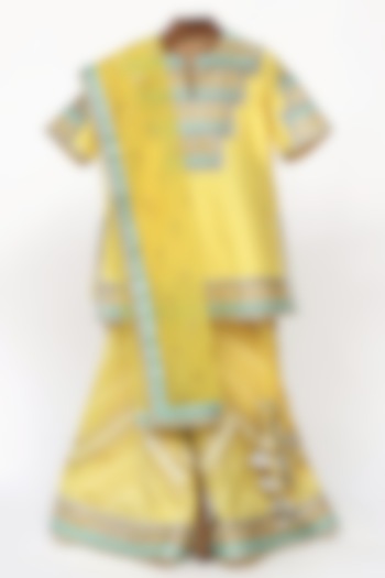 Yellow Chanderi Silk Sharara Set For Girls by MINIME ORGANICS