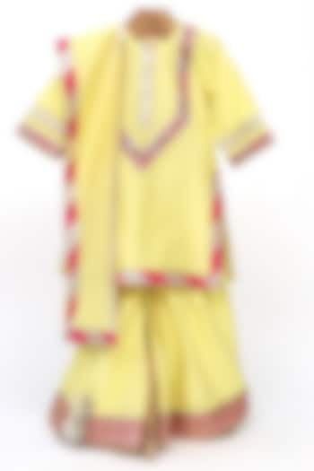 Yellow Chanderi Sharara Set For Girls by MINIME ORGANICS