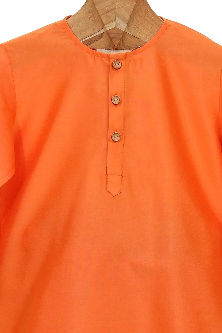 Orange Cotton Silk Kurta Set For Boys by MINIME ORGANICS at Pernia's Pop Up Shop