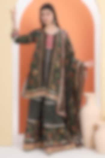 Green Cotton Block Printed Sharara Set For Girls by MINIME ORGANICS at Pernia's Pop Up Shop