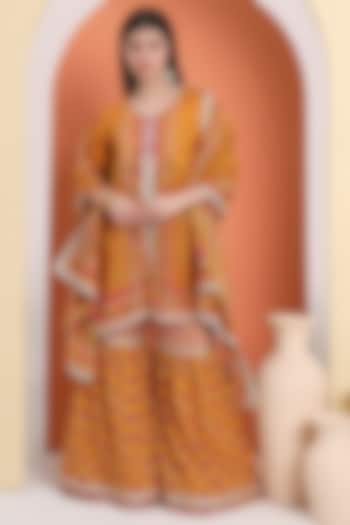 Yellow Orange Cotton Block Printed Sharara Set For Girls by MINIME ORGANICS at Pernia's Pop Up Shop